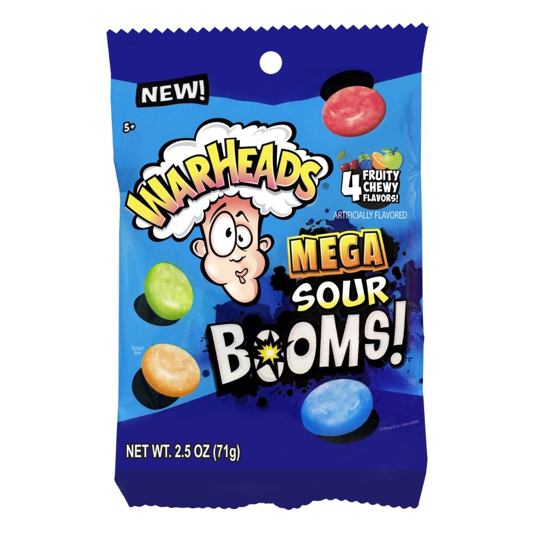 Warheads Sour Boom Fruit Chews (12x70g) - Peg Bag